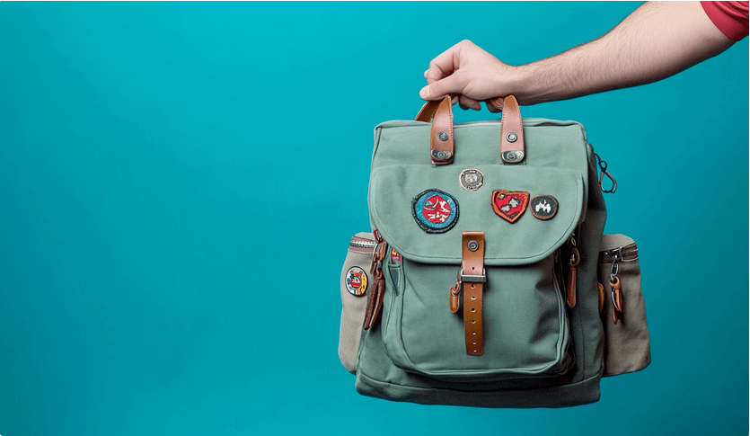 A hand holding rucksack 